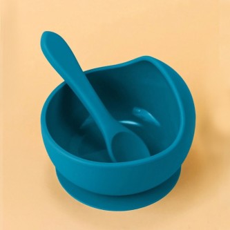 Βρεφικό Μπολ Σιλικόνης με Κουτάλι Silicone set bowl spoon green blue_9603